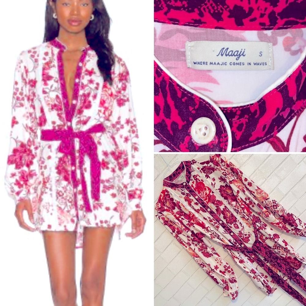 Maaji x Revolve Pippa Pink Floral Belted Beach Cover Up Dress S EUC
